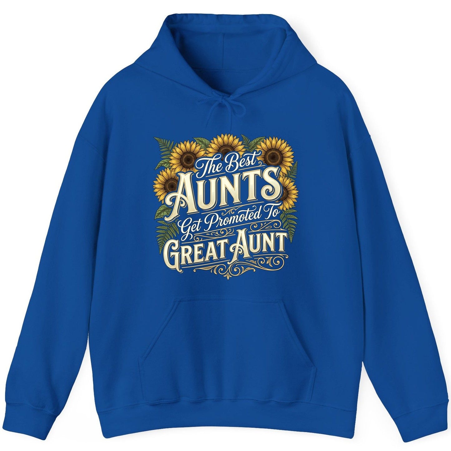 The Best AUNTS Get Promoted to GREAT AUNT Retro Hoodie - product mockup - Royal