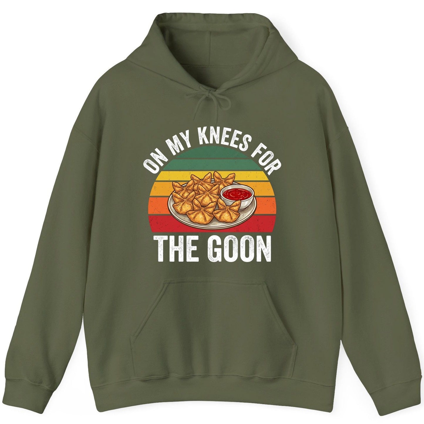 On My Knees for the Goon crab rangoon Hoodie Military Green product mockup