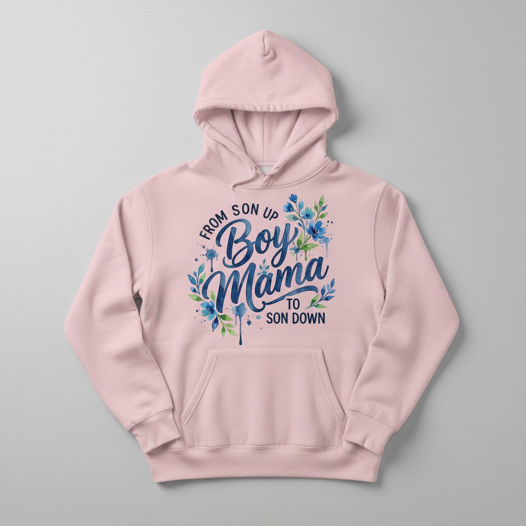 From Son Up Boy Mama to Son Down Moms Hoodie - product mockup - Light Pink