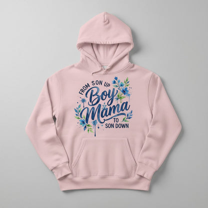 From Son Up Boy Mama to Son Down Moms Hoodie - product mockup - Light Pink