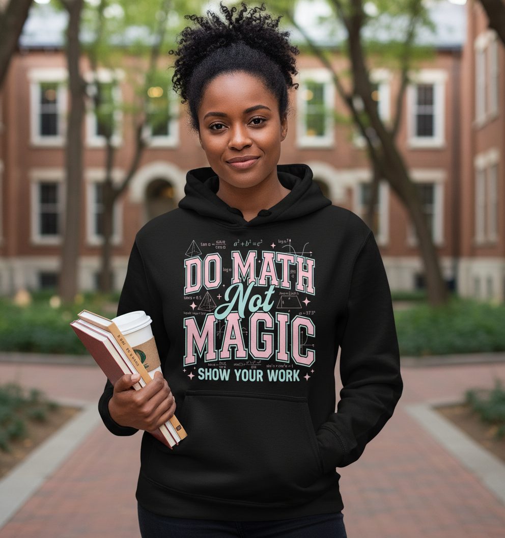 Do Math Not Magic Show Your Work Retro Teachers Hoodie - lifestyle model mockup - Black