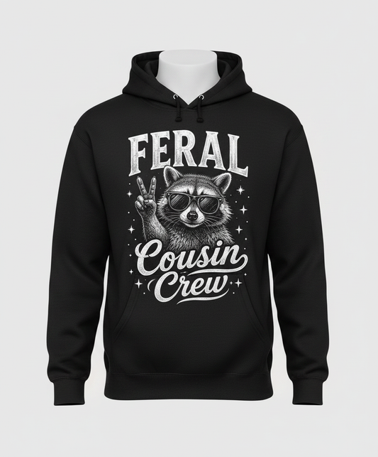 Feral Cousin Crew Raccoon T-Shirt Hoodie - Black