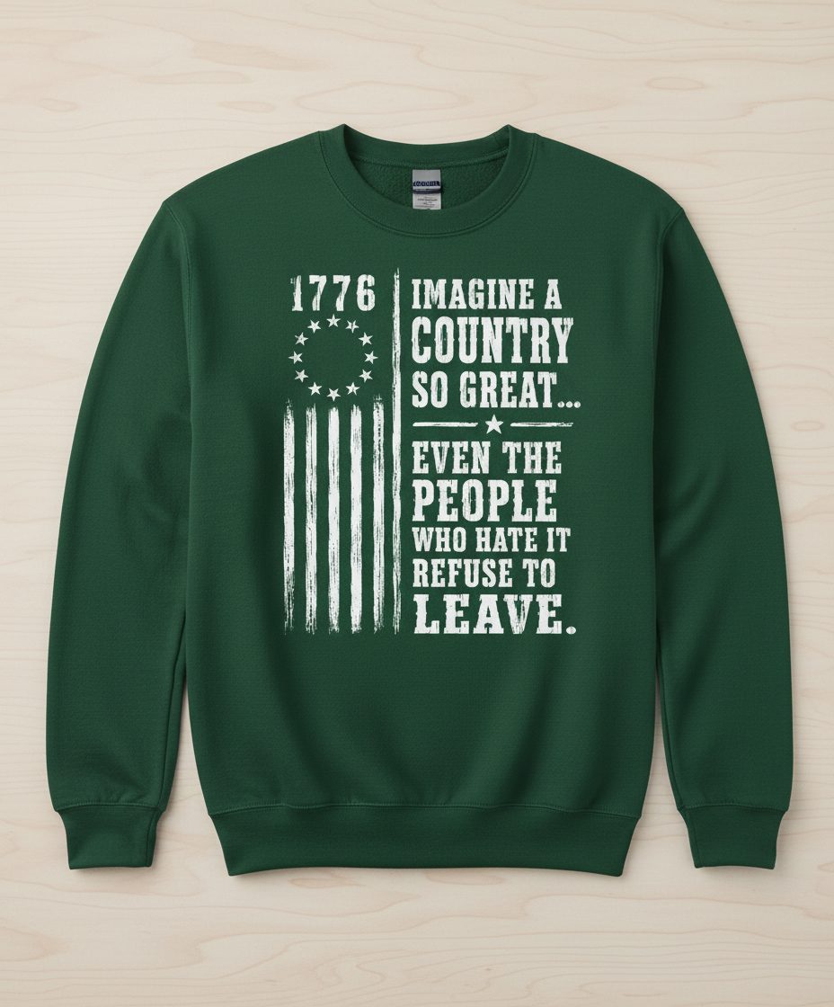 Imagine a Country So Great Patriotic Funny Patriotism Sweatshirt - product mockup - Forest Green