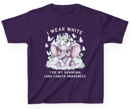 I Wear White for My Grandma Lung Cancer Awareness lung cancer awareness Youth T-Shirt Purple product mockup