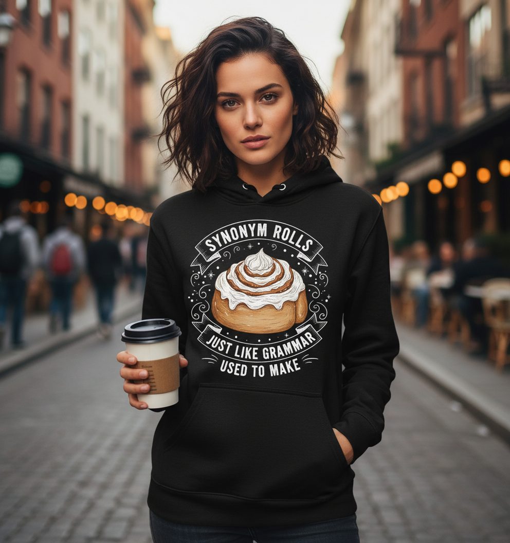 Synonym Rolls Just Like Grammar Used to Make grammar pun Hoodie Black lifestyle mockup