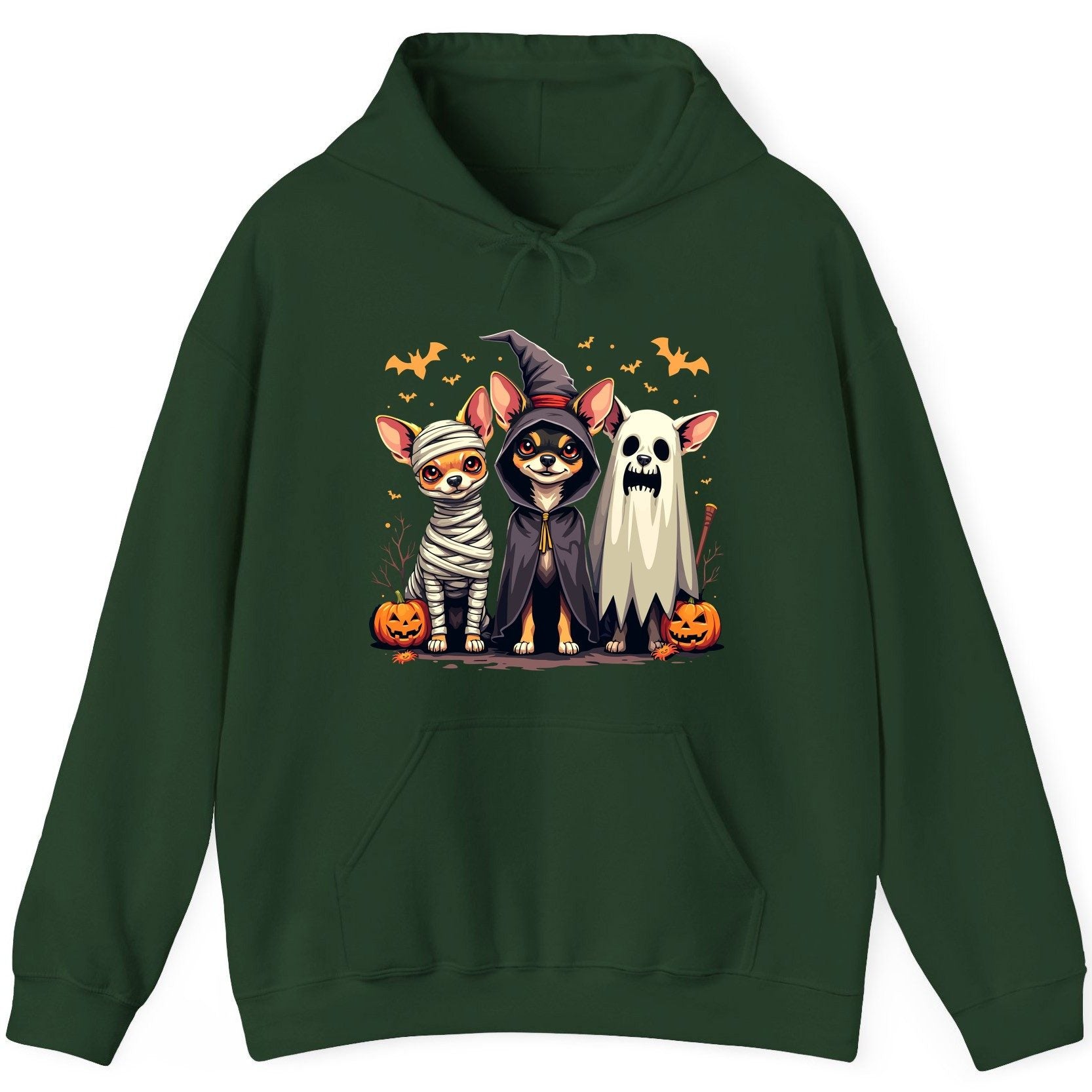 Chihuahua Halloween Costumes chihuahua dogs in Halloween costumes Hoodie Forest Green product mockup