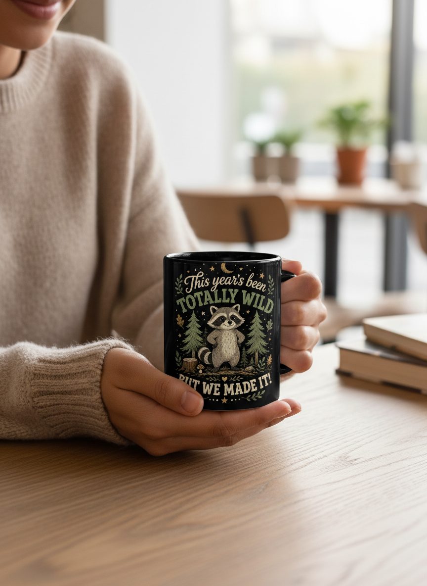 Totally Wild Raccoon Funny Animal Lovers Black Mug - lifestyle model mockup - Black