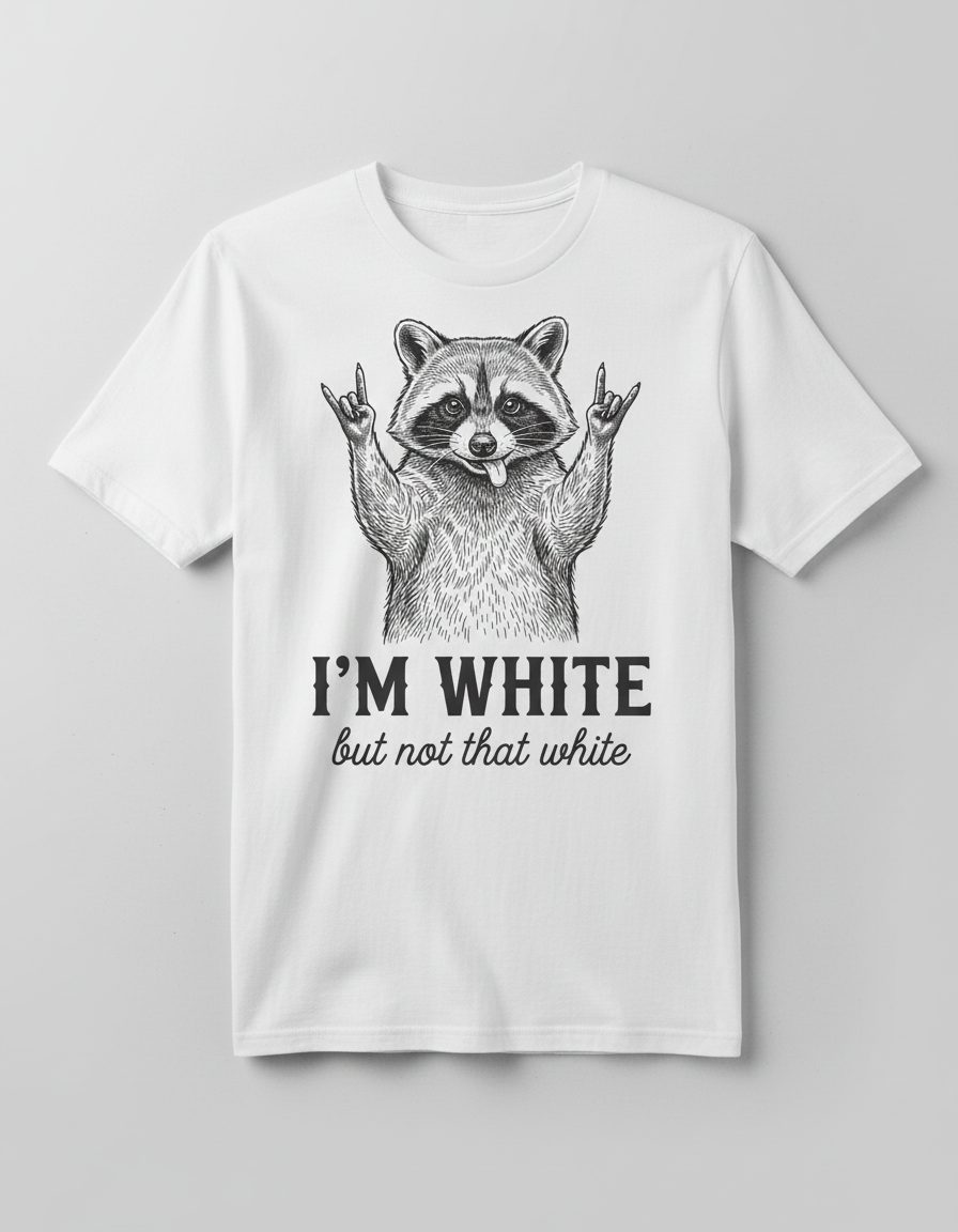 I'M WHITE but Not That White Funny Raccoon T-Shirt - product mockup - White