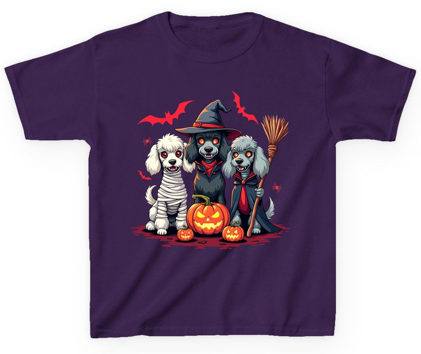 Spooky Poodle Trio Halloween dogs Youth T-Shirt Purple product mockup