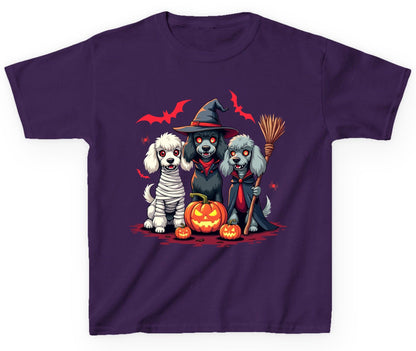 Spooky Poodle Trio Halloween dogs Youth T-Shirt Purple product mockup