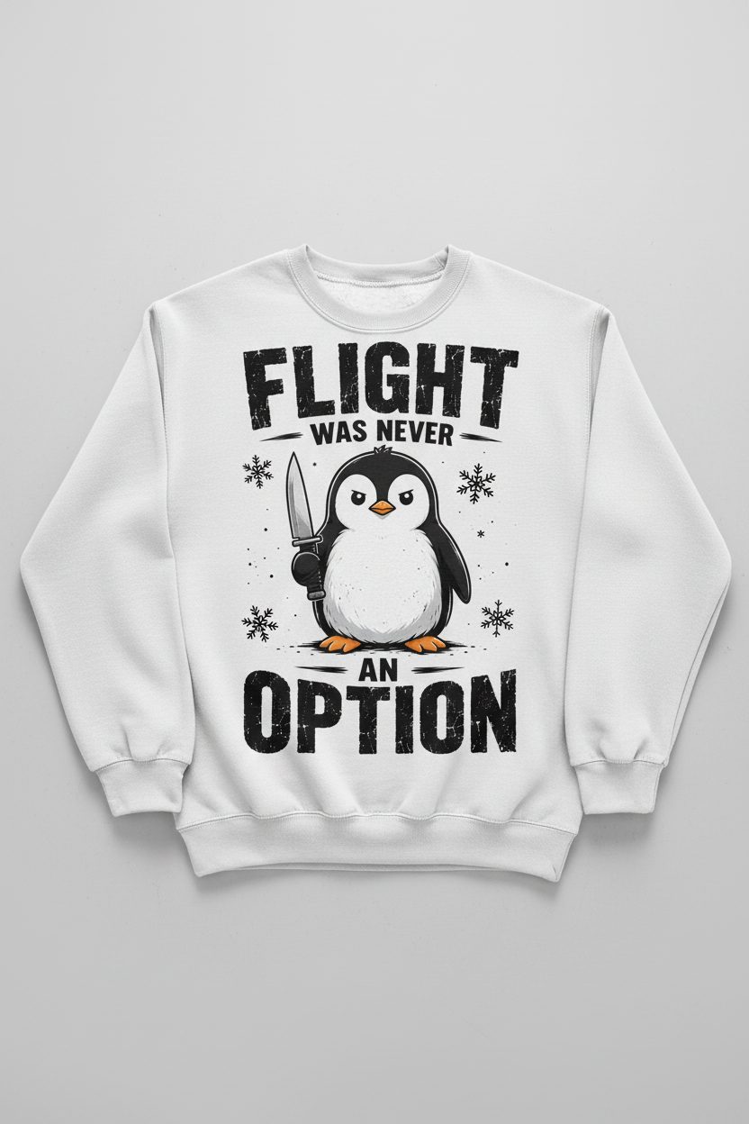Flight Was Never an Option Funny Penguin Sweatshirt - product mockup - White