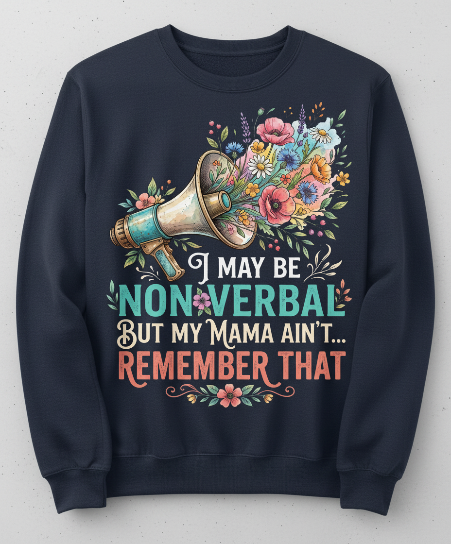 I May Be Non-Verbal But My Mama Ain't Floral Megaphone Sweatshirt - Navy