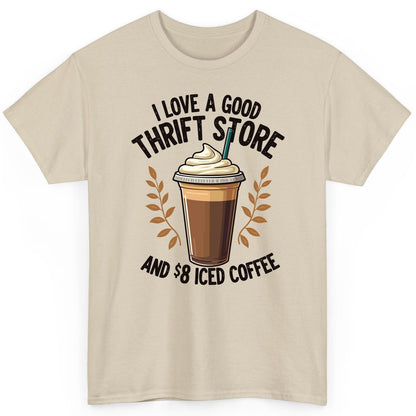 I Love a Good Thrift Store and 8 Iced Coffee coffee and thrifting T-Shirt Sand product mockup