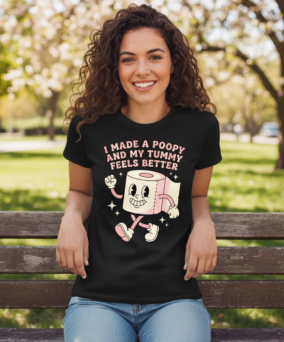 I Made a Poopy and My Tummy Feels Better funny toilet paper T-Shirt Black lifestyle mockup
