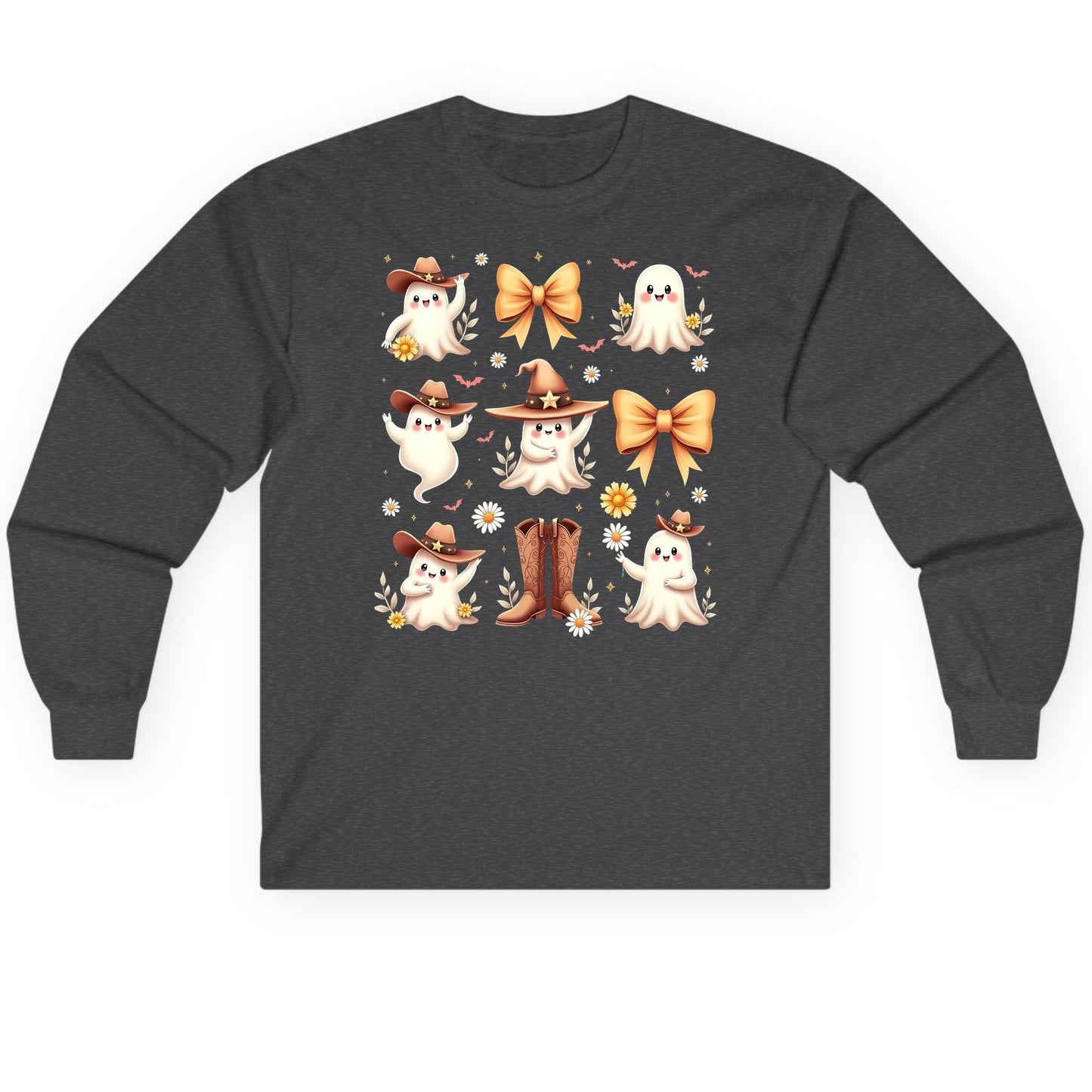 Boo Haw Cute Ghost cute ghost Long Sleeve Tee Dark Heather product mockup