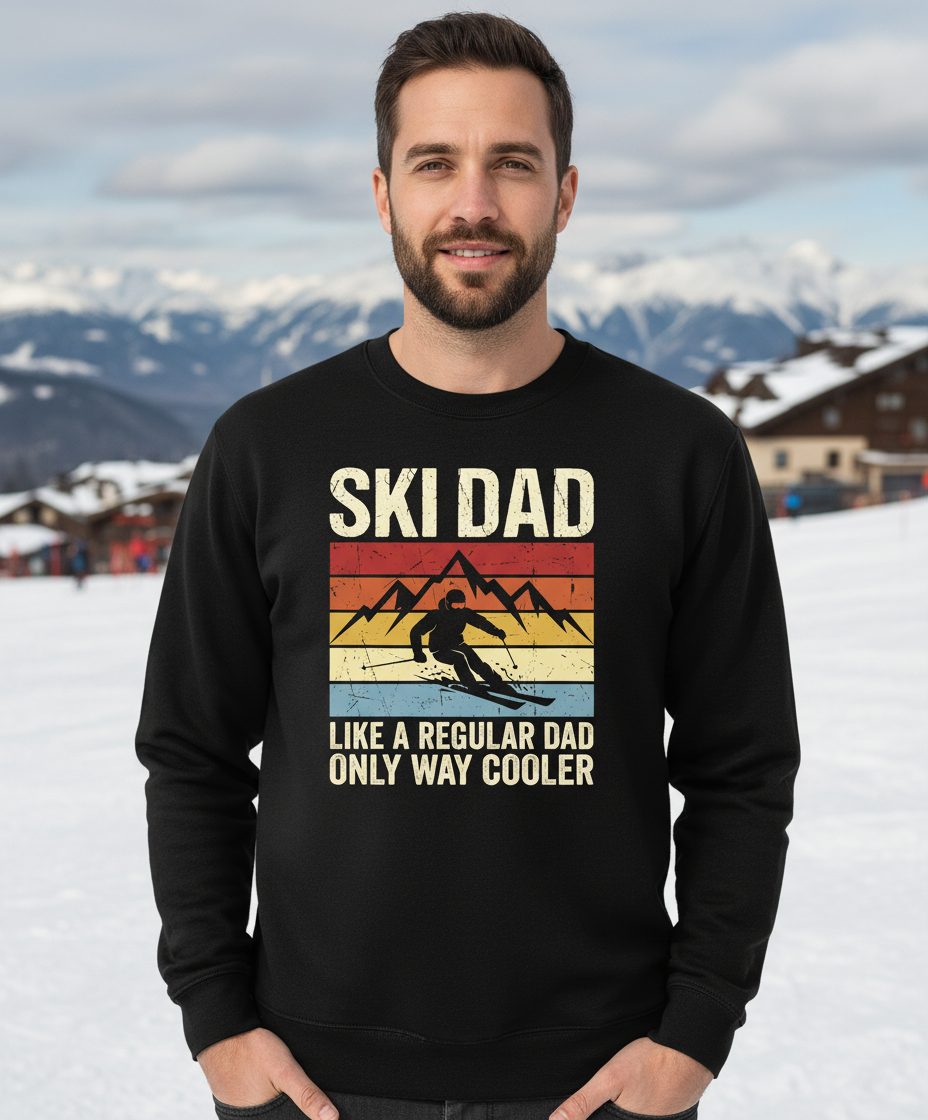 Ski Dad Like a Regular Dad Only Way Cooler skiing Sweatshirt Black lifestyle mockup