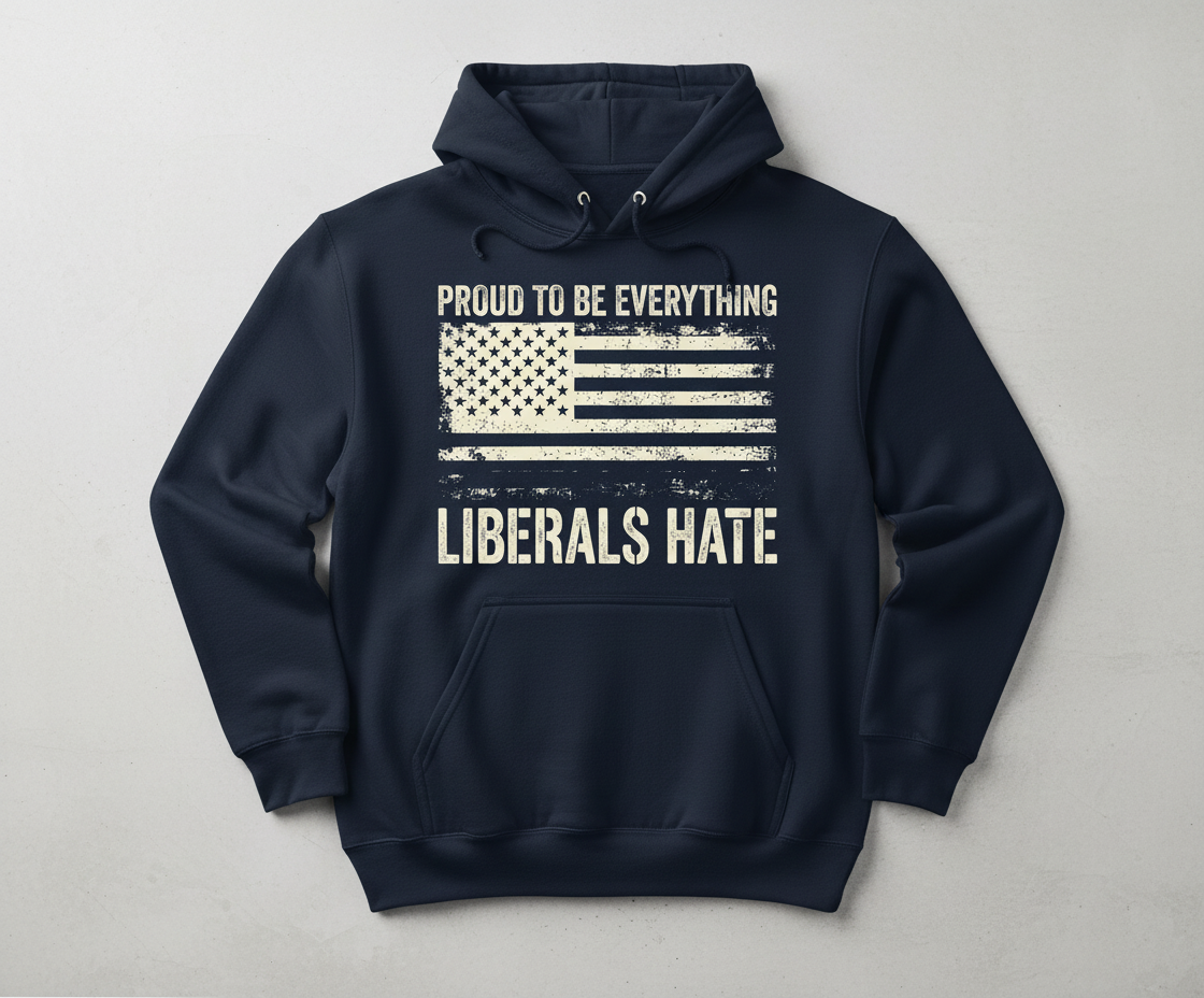 Proud To Be Everything Liberals Hate American Flag Hoodie - Navy