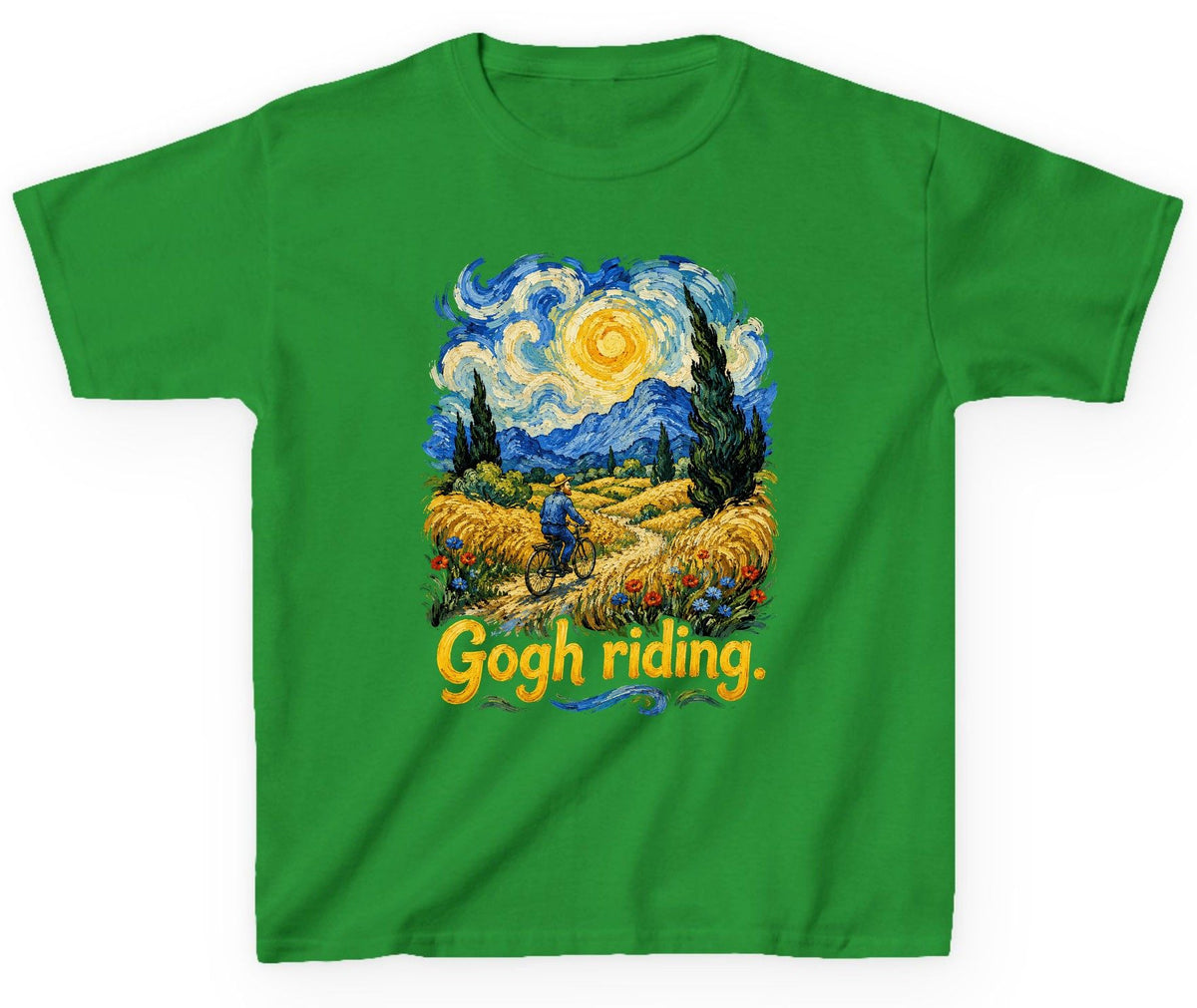 Gogh Riding van gogh art parody Youth T-Shirt Irish Green product mockup