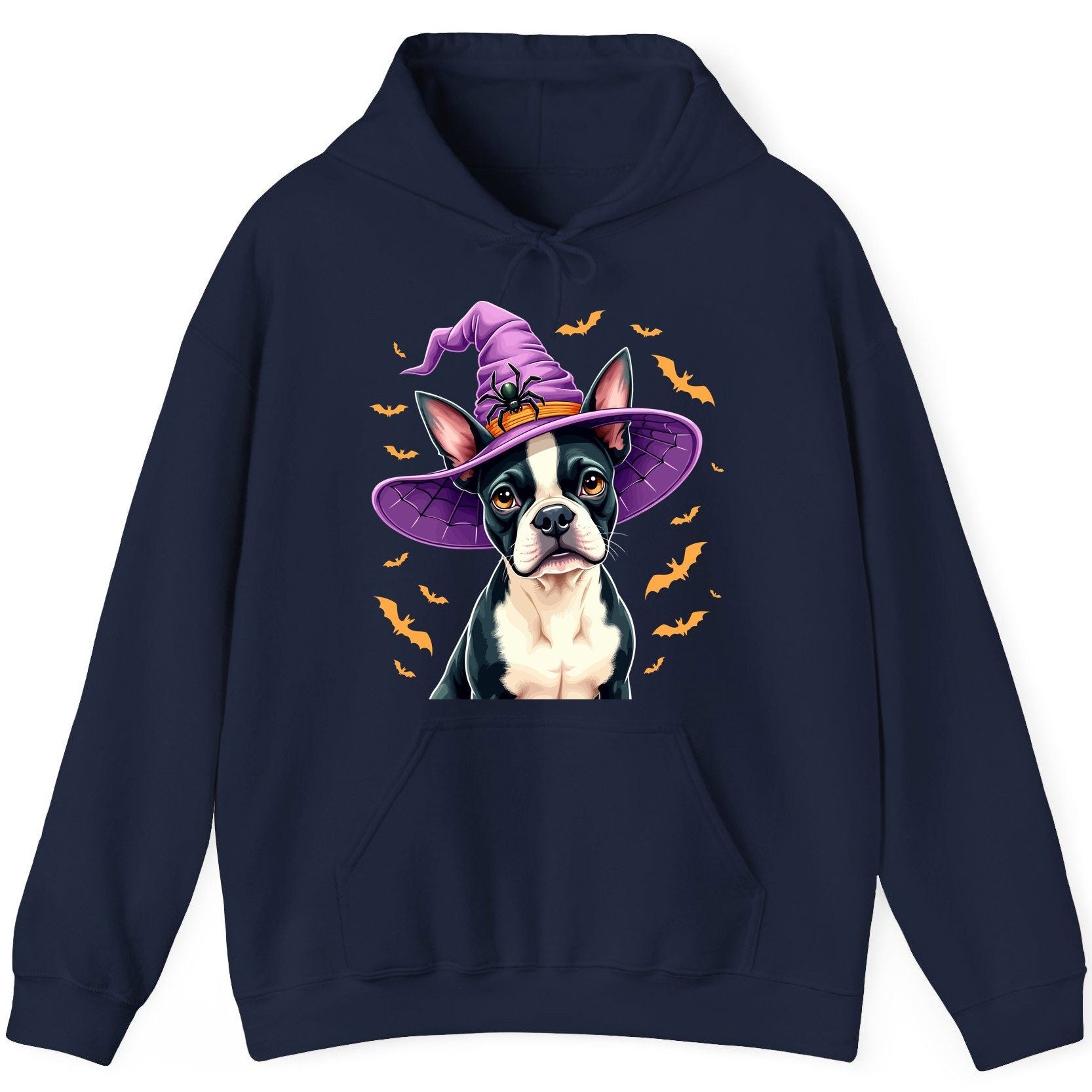 Halloween Boston Terrier Witch boston terrier Hoodie Navy product mockup