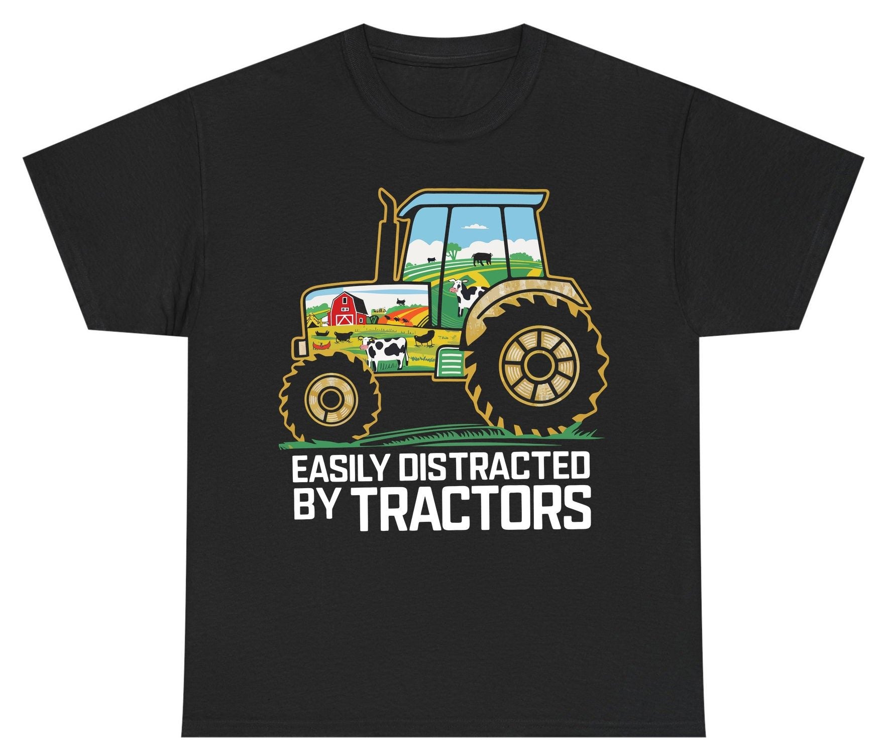 Easily Distracted by Tractors farming Youth T-Shirt Black product mockup