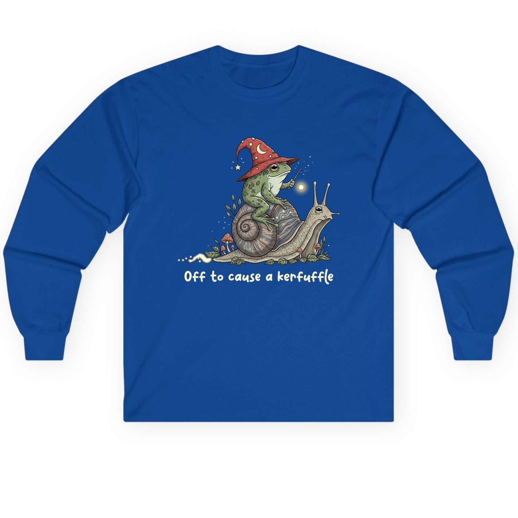 Off to Cause a Kerfuffle wizard frog Long Sleeve Tee Royal product mockup