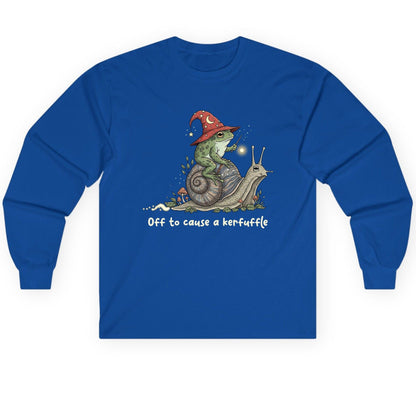 Off to Cause a Kerfuffle wizard frog Long Sleeve Tee Royal product mockup