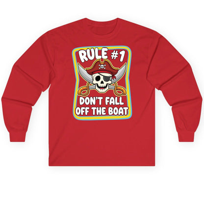 Rule 1 Don't Fall Off the Boat pirate Long Sleeve Tee Red product mockup