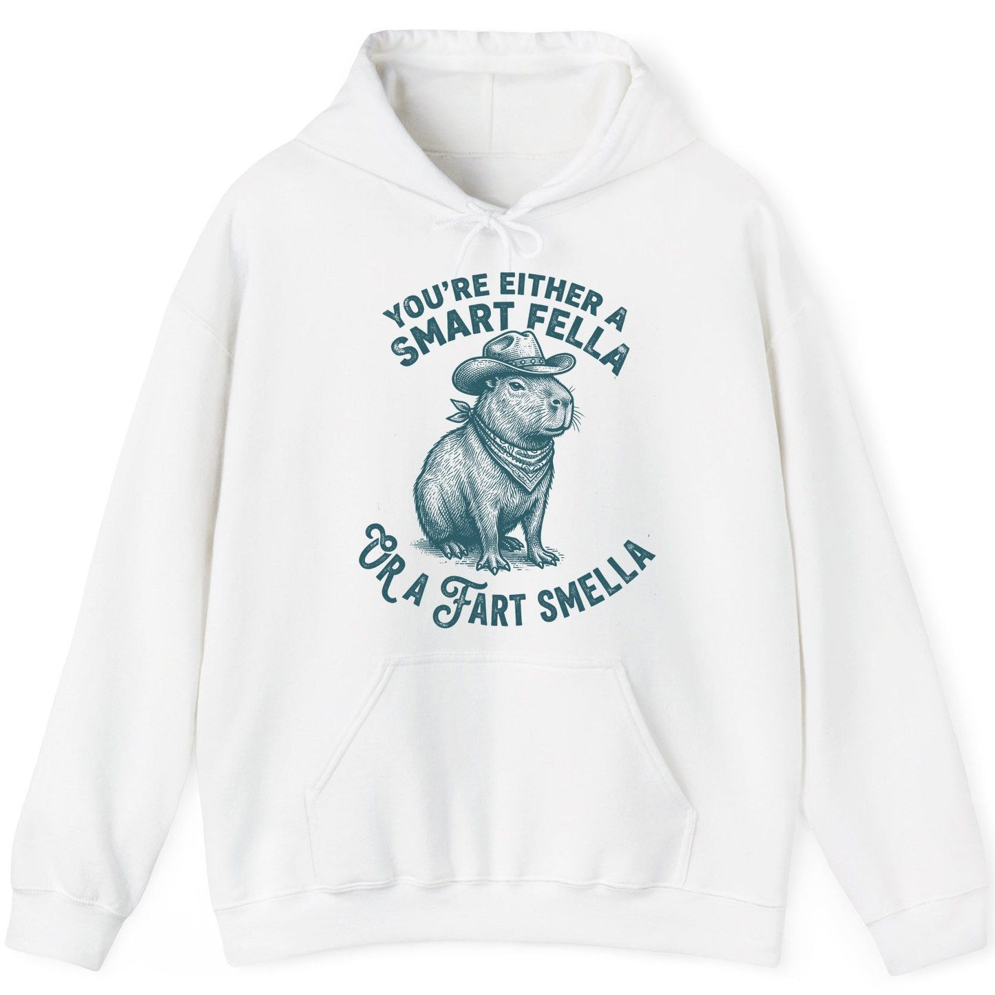 You're Either a Smart Fella or a Fart Smella capybara Hoodie White product mockup