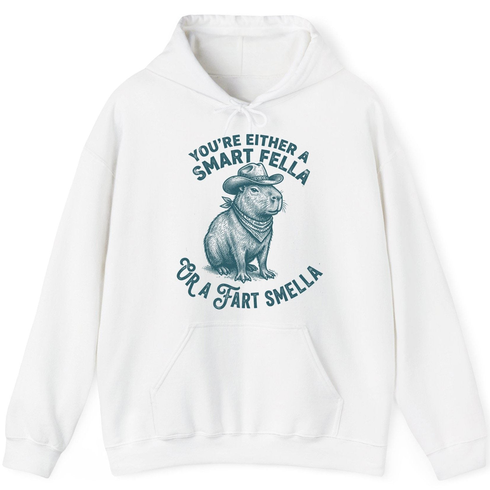 You're Either a Smart Fella or a Fart Smella capybara Hoodie White product mockup