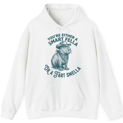 You're Either a Smart Fella or a Fart Smella capybara Hoodie White product mockup