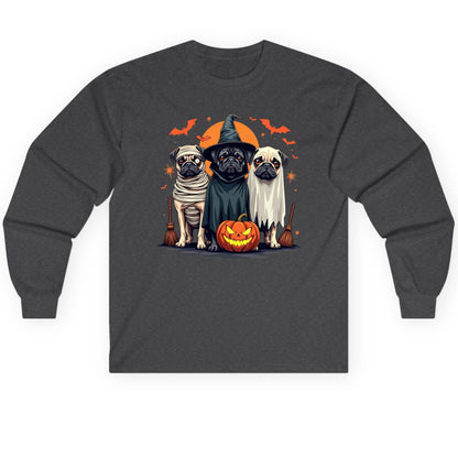 Halloween Pugs Costumes pugs Long Sleeve Tee Dark Heather product mockup