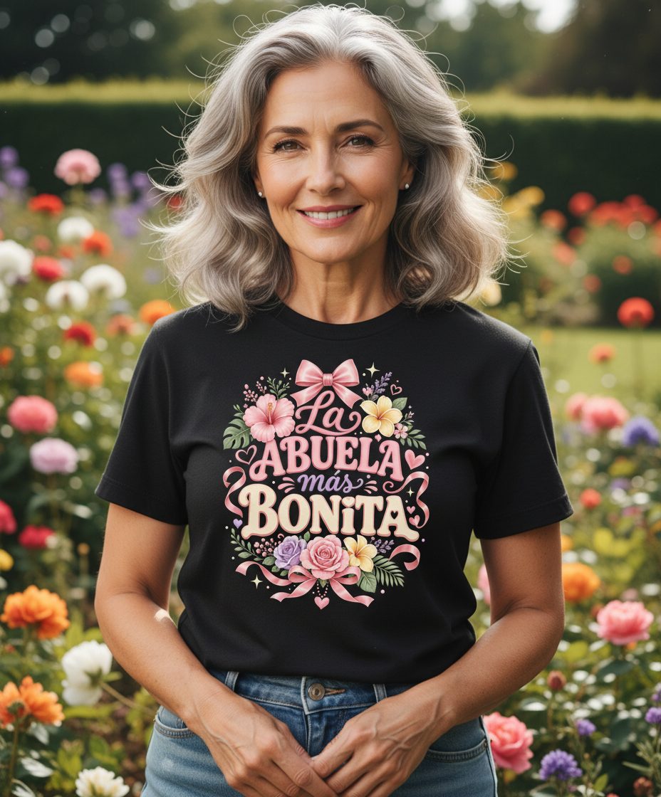 La ABUELA Más BONITA Grandma T-Shirt - lifestyle model mockup - Black