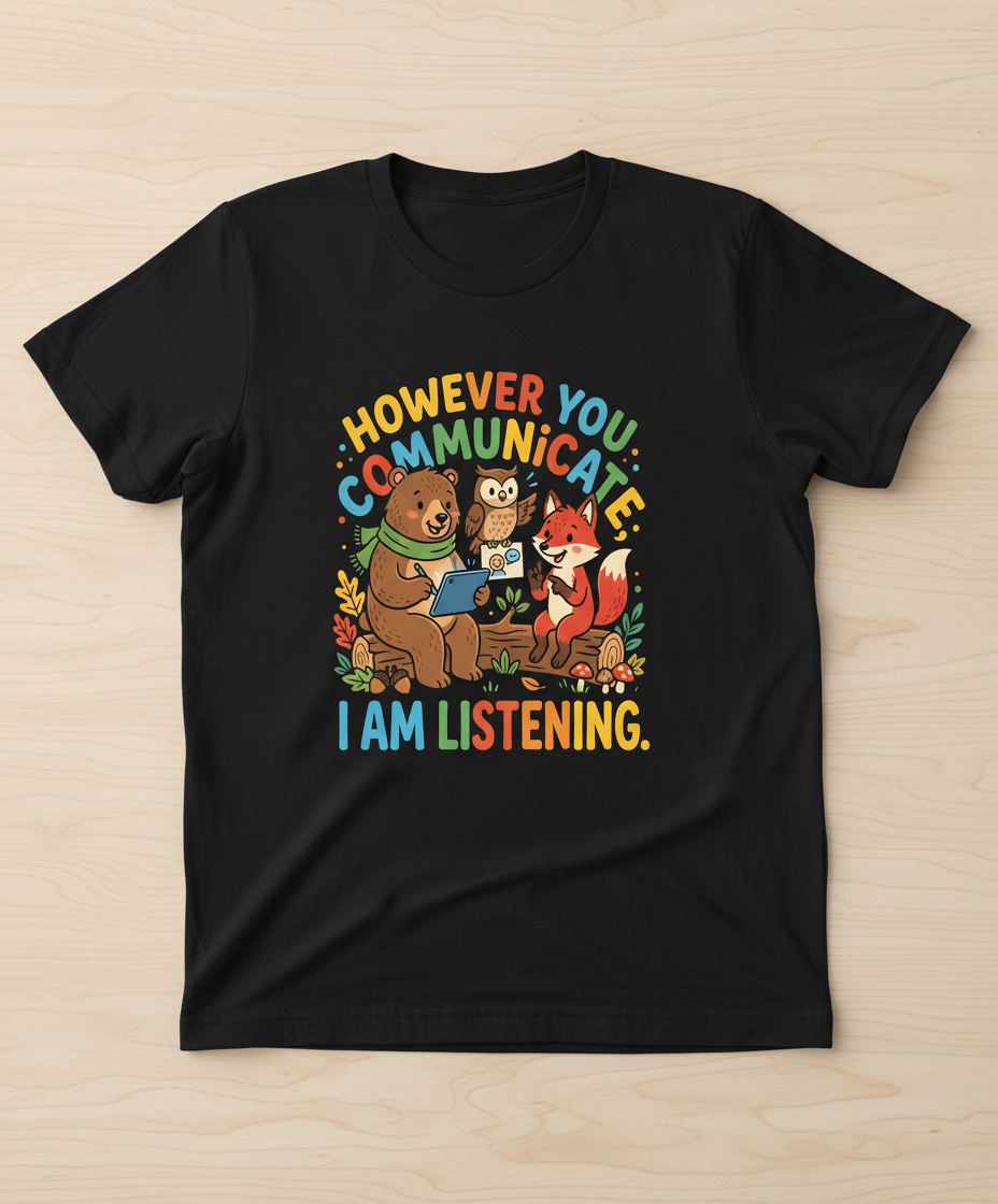 However You Communicate I Am Listening Neurodiversity Awareness Design T-Shirt - Black