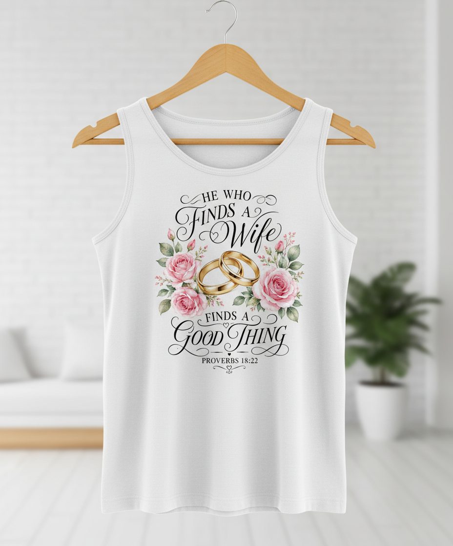He Who Finds a Wife Finds a Good Thing Proverbs 18 22 Tank Top - product mockup - White