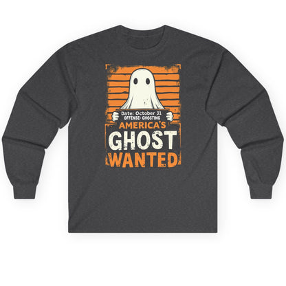 Date October 31 Offense Ghosting America's Ghost Wanted ghost Long Sleeve Tee Dark Heather product mockup