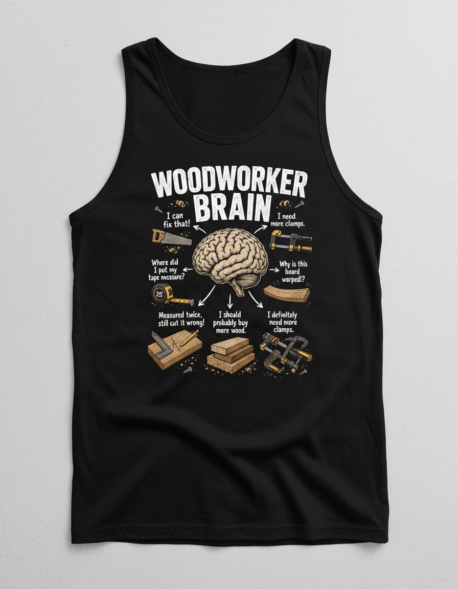 Woodworker Brain Funny Woodworking Tank Top - product mockup - Black