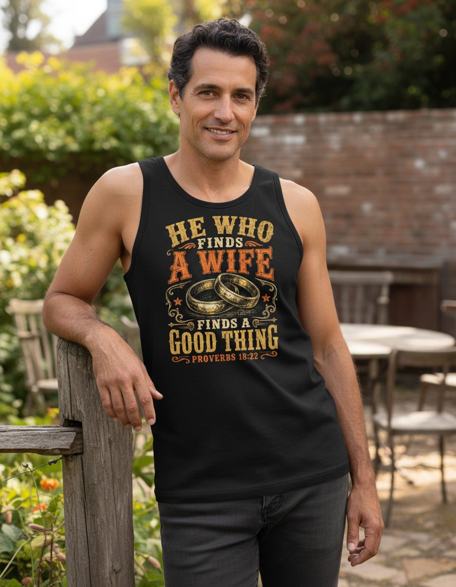 He Who Finds a Wife Finds a Good Thing Proverbs 18 22 Tank Top - lifestyle model mockup - Black