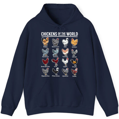 Chickens of the World chicken breeds Hoodie Navy product mockup