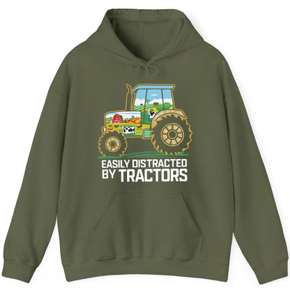 Easily Distracted by Tractors farming Hoodie Military Green product mockup