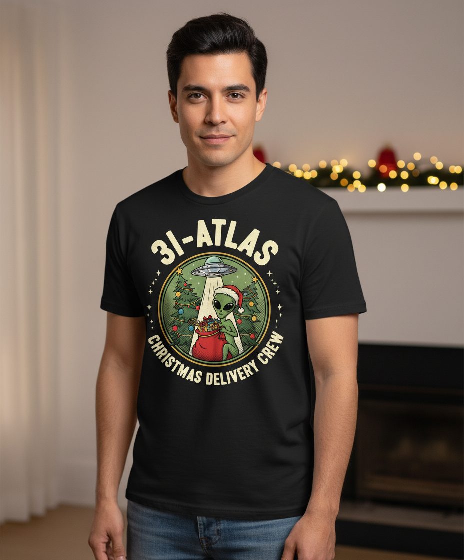 31-Atlas Christmas Delivery Crew alien Christmas T-Shirt Black lifestyle mockup