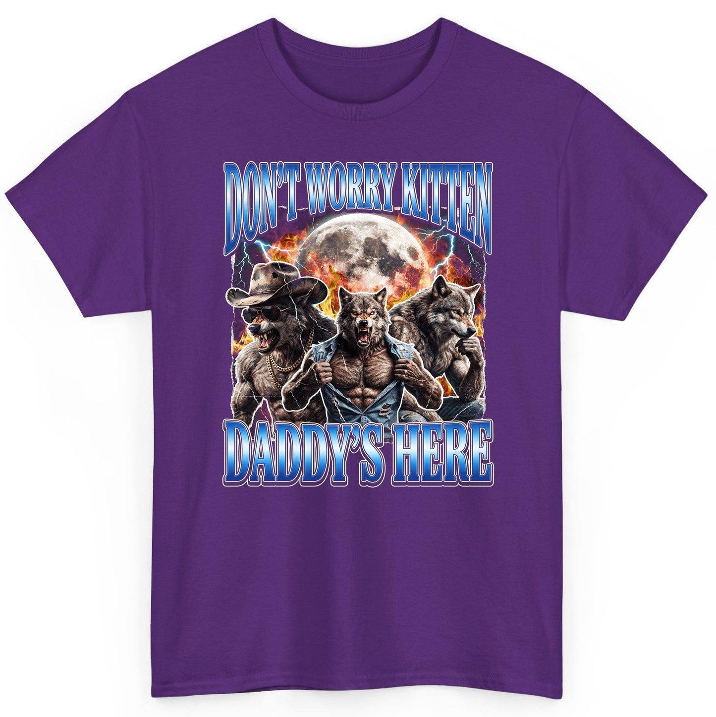 Don't Worry Kitten Daddy's Here werewolf T-Shirt Purple product mockup