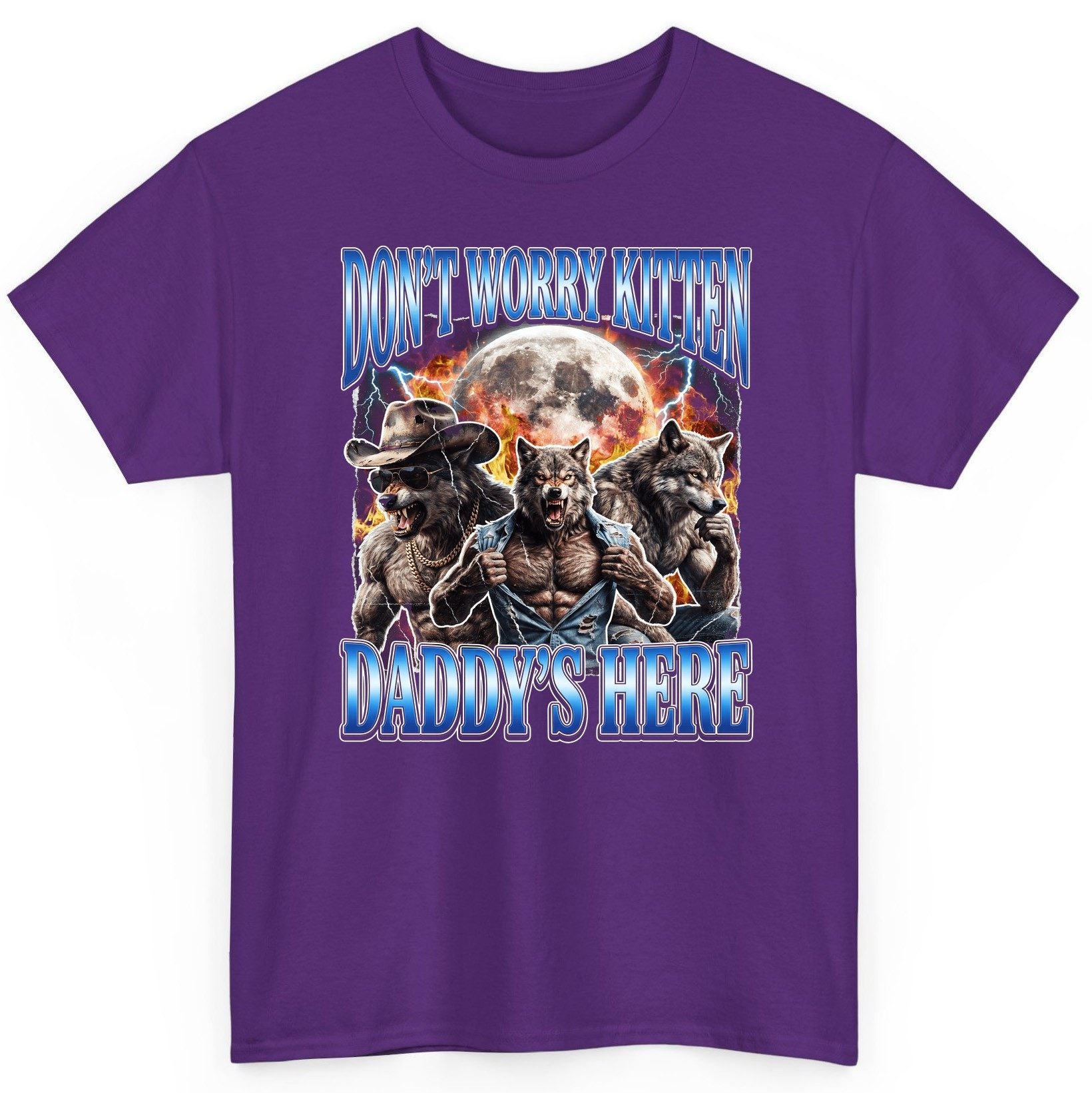 Don't Worry Kitten Daddy's Here werewolf T-Shirt Purple product mockup