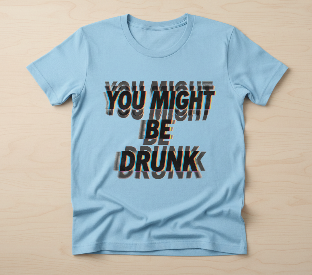 You Might Be Drunk Funny Glitch Text Design T-Shirt - Light Blue