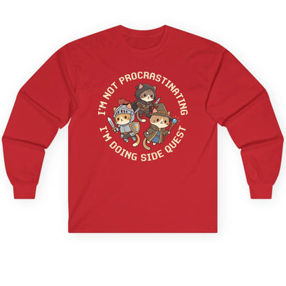 I'm Not Procrastinating I'm Doing Side Quest rpg cats Long Sleeve Tee Red product mockup