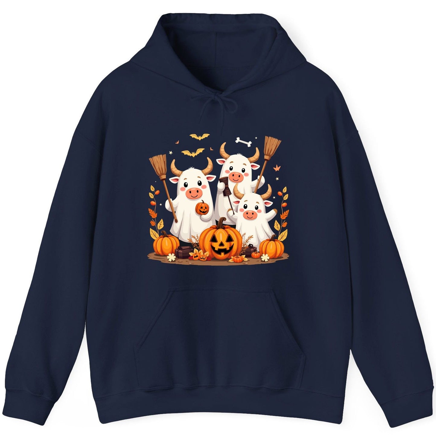 Cute Ghost Cows Halloween cows Hoodie Navy product mockup