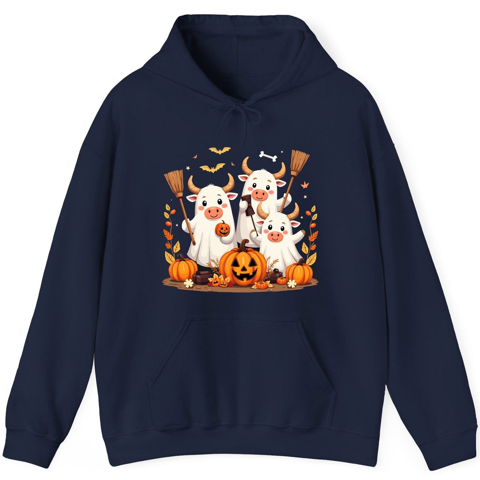 Cute Ghost Cows Halloween cows Hoodie Navy product mockup