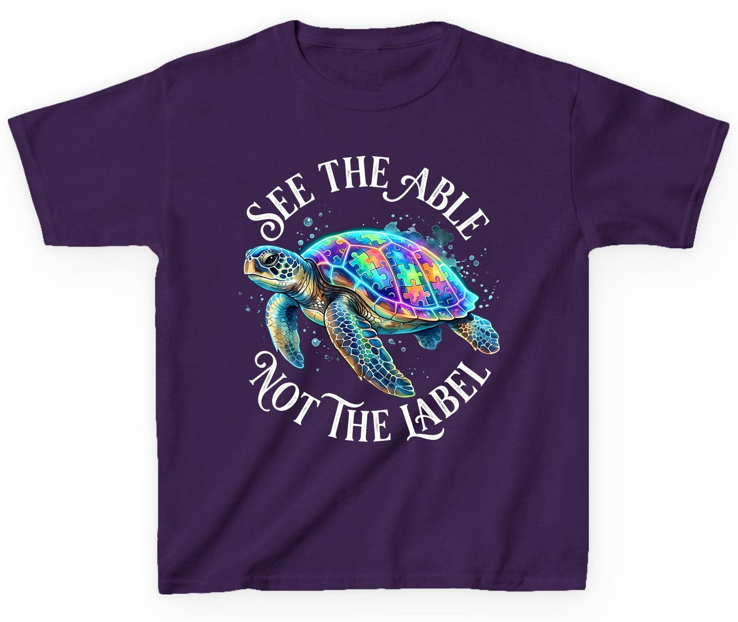 See the Able Not the Label Autism Awareness Youth T-Shirt - product mockup - Purple