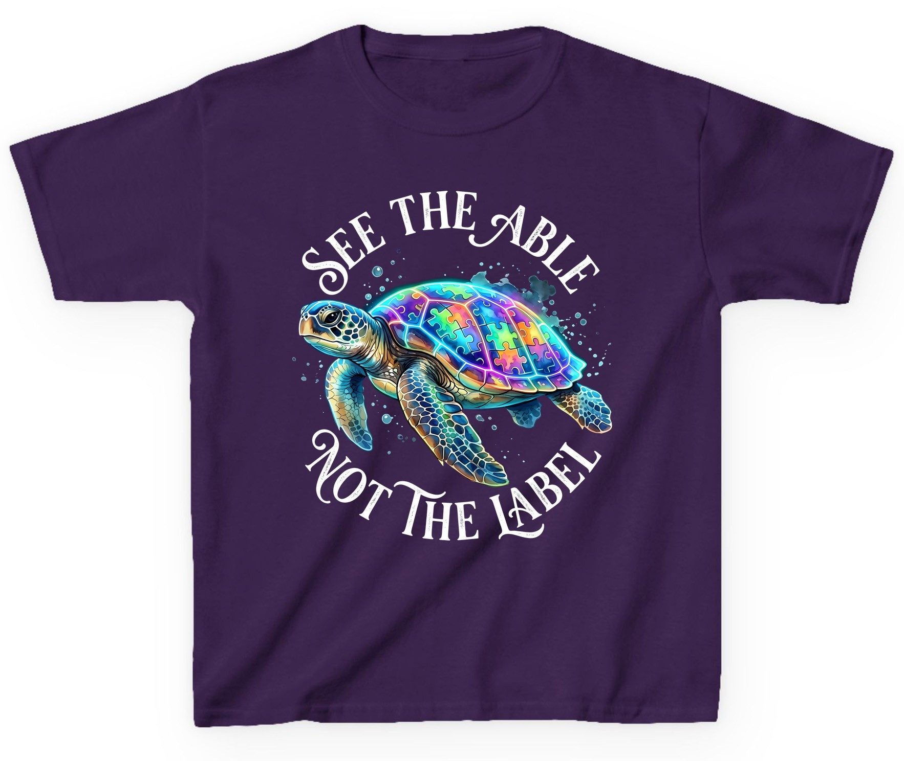 See the Able Not the Label Autism Awareness Youth T-Shirt - product mockup - Purple