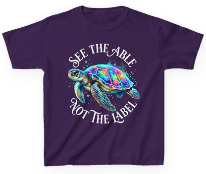 See the Able Not the Label Autism Awareness Youth T-Shirt - product mockup - Purple