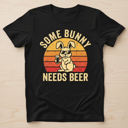 Some Bunny Needs Beer Funny Retro Design T-Shirt - Black